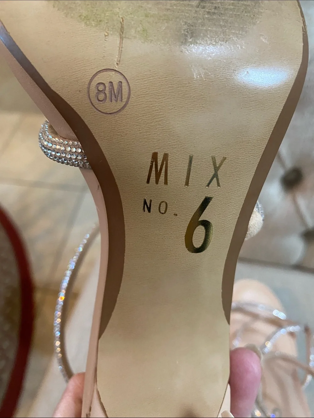 Mix No. 6 Nude Rhinestone-Strap Block 3” Heel Sandals LIKE NEW / Sz 8